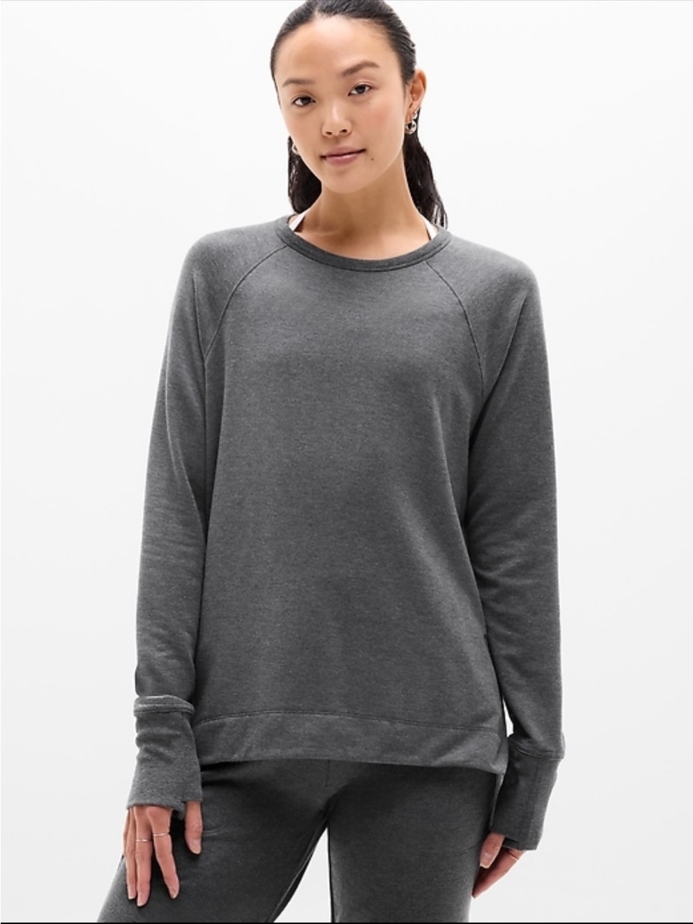 Athleta Coaster Luxe Recover Sweatshirt M Heather Gray Tencel